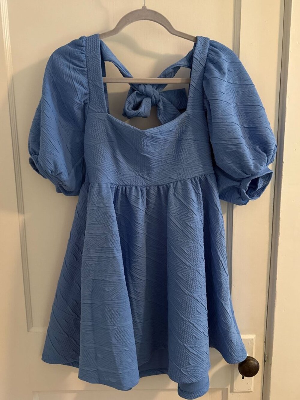 Free People Violet Mini Dress December Sky Blue Puff Sleeve Bow Back